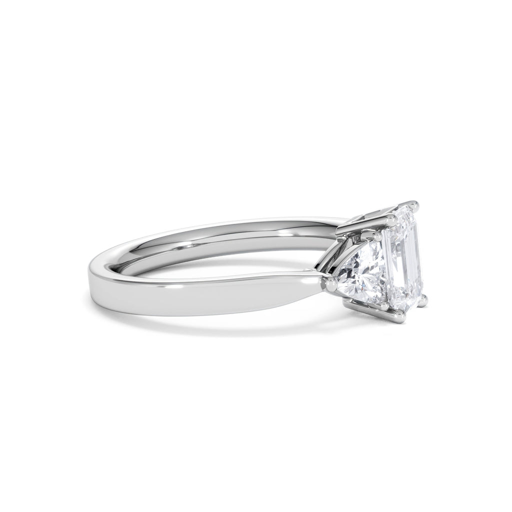Aurora Lab Diamond Emerald Cut and Trillion 1.70ct Ring in 18K White Gold F/VS1