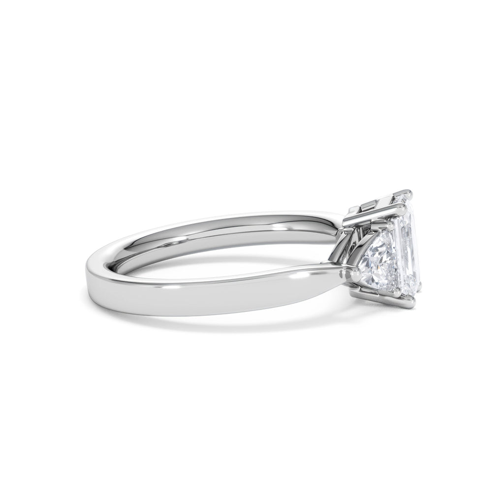 Aurora Lab Diamond Emerald Cut and Trillion 1.70ct Ring in 18K White Gold F/VS1