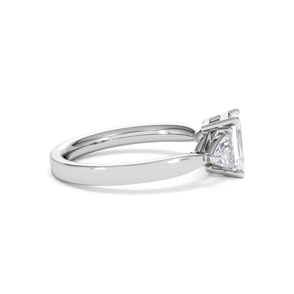 Aurora Lab Diamond Emerald Cut and Trillion 1.70ct Ring in 18K White Gold F/VS1