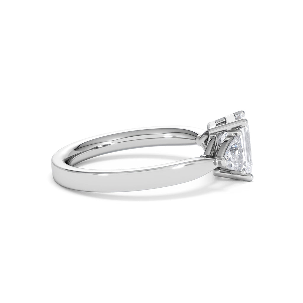 Aurora Lab Diamond Emerald Cut and Trillion 1.70ct Ring in 18K White Gold F/VS1