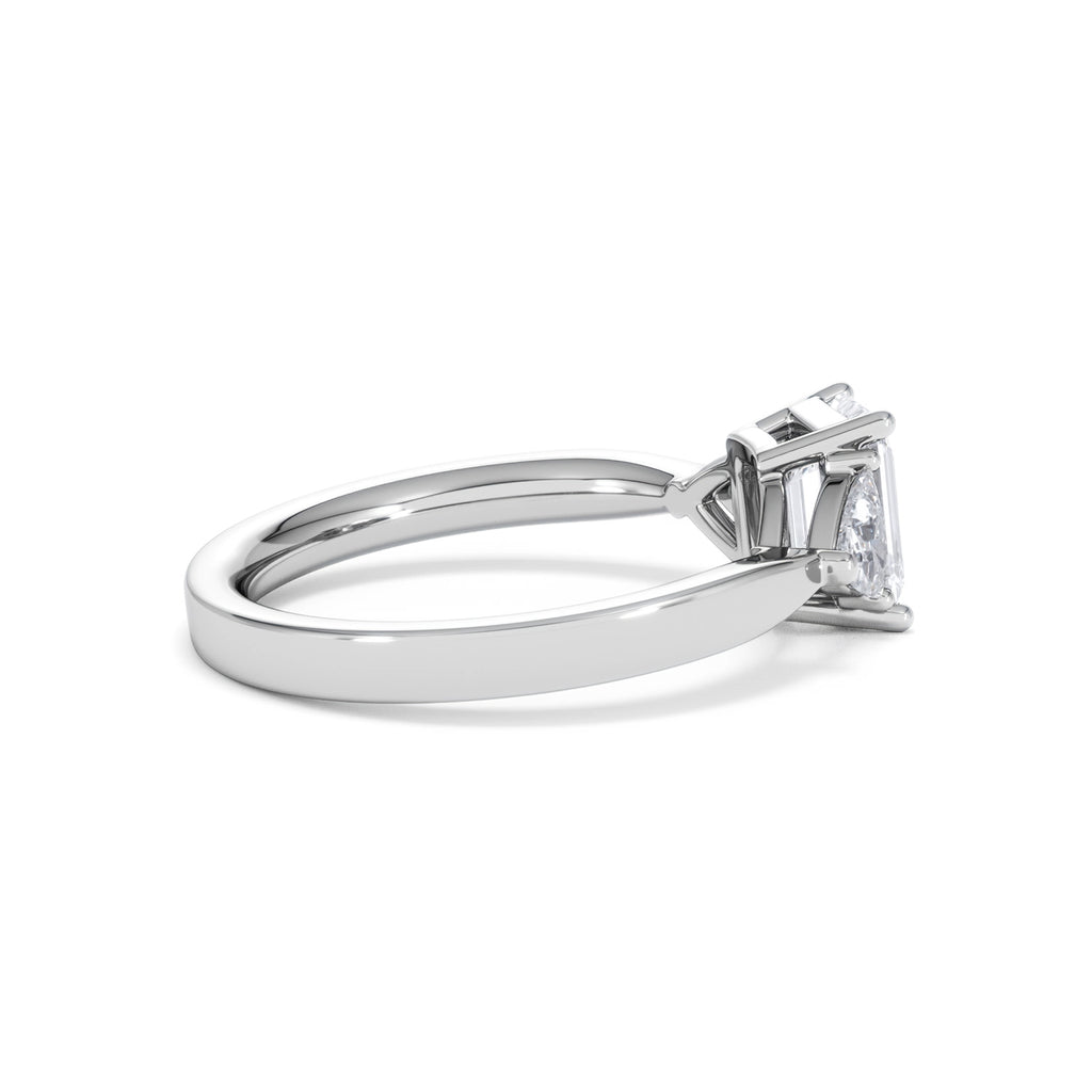 Aurora Lab Diamond Emerald Cut and Trillion 1.70ct Ring in 18K White Gold F/VS1