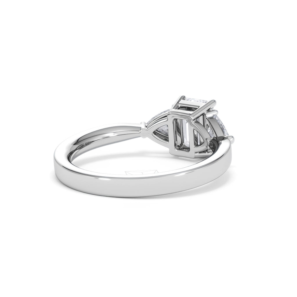 Aurora Lab Diamond Emerald Cut and Trillion 1.70ct Ring in 18K White Gold F/VS1