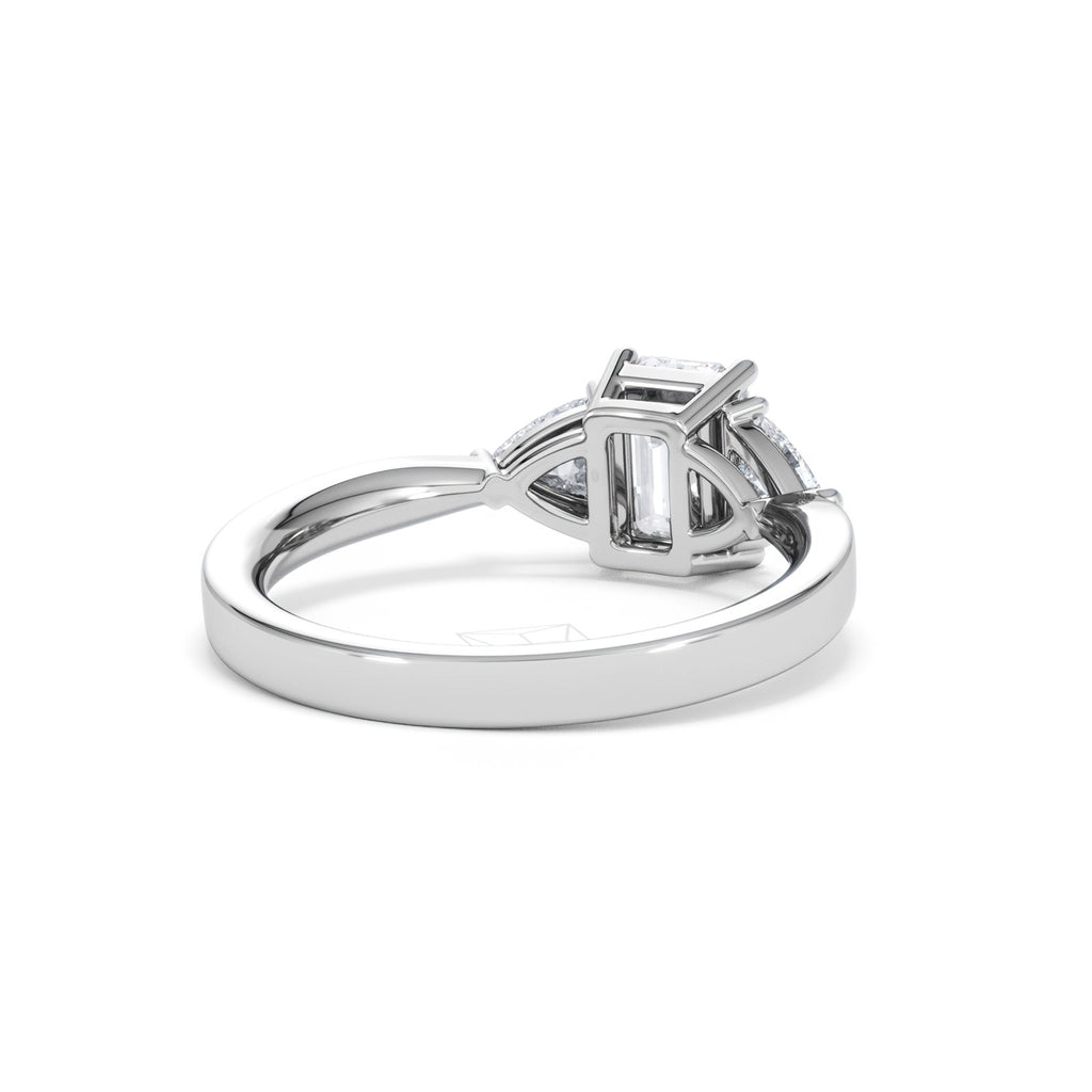 Aurora Lab Diamond Emerald Cut and Trillion 1.70ct Ring in 18K White Gold F/VS1