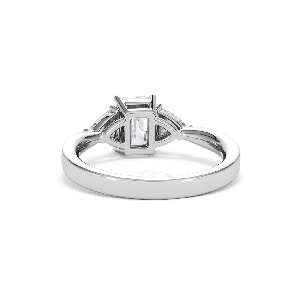 Aurora Lab Diamond Emerald Cut and Trillion 1.70ct Ring in 18K White Gold F/VS1