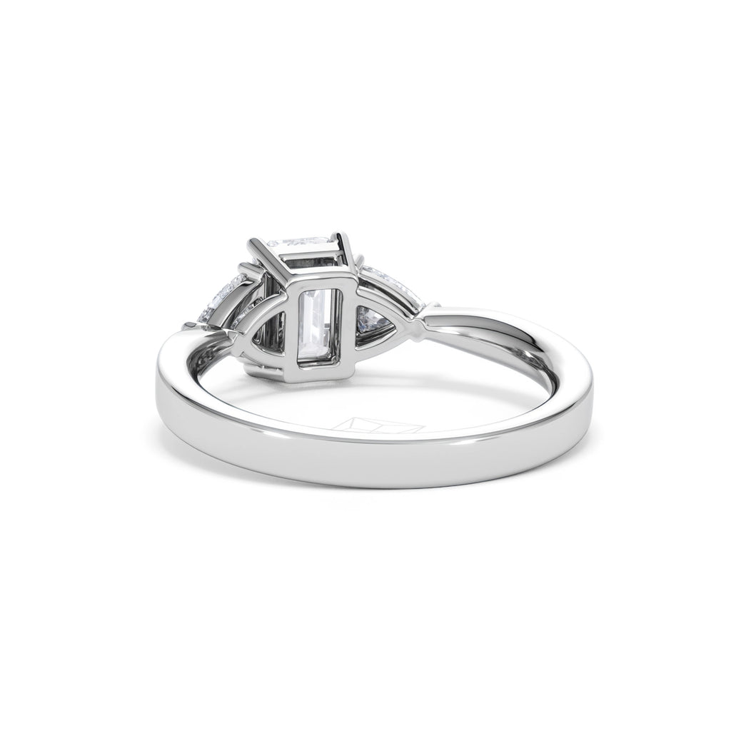 Aurora Lab Diamond Emerald Cut and Trillion 1.70ct Ring in 18K White Gold F/VS1