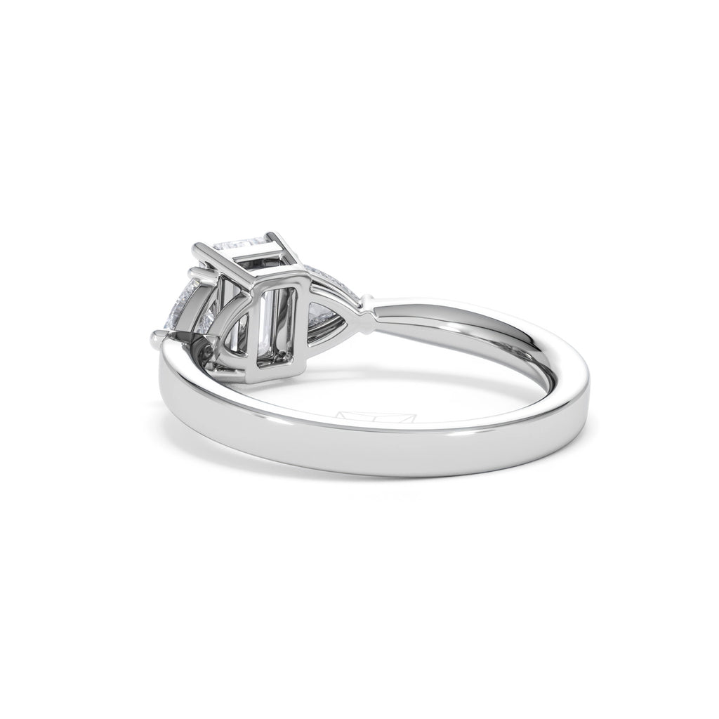 Aurora Lab Diamond Emerald Cut and Trillion 1.70ct Ring in 18K White Gold F/VS1