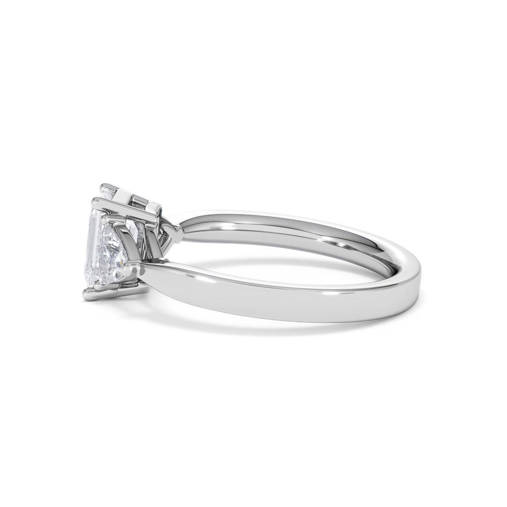 Aurora Lab Diamond Emerald Cut and Trillion 1.70ct Ring in 18K White Gold F/VS1