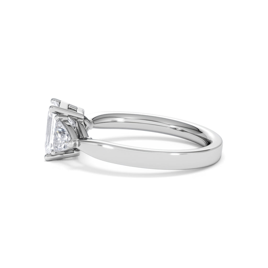 Aurora Lab Diamond Emerald Cut and Trillion 1.70ct Ring in 18K White Gold F/VS1