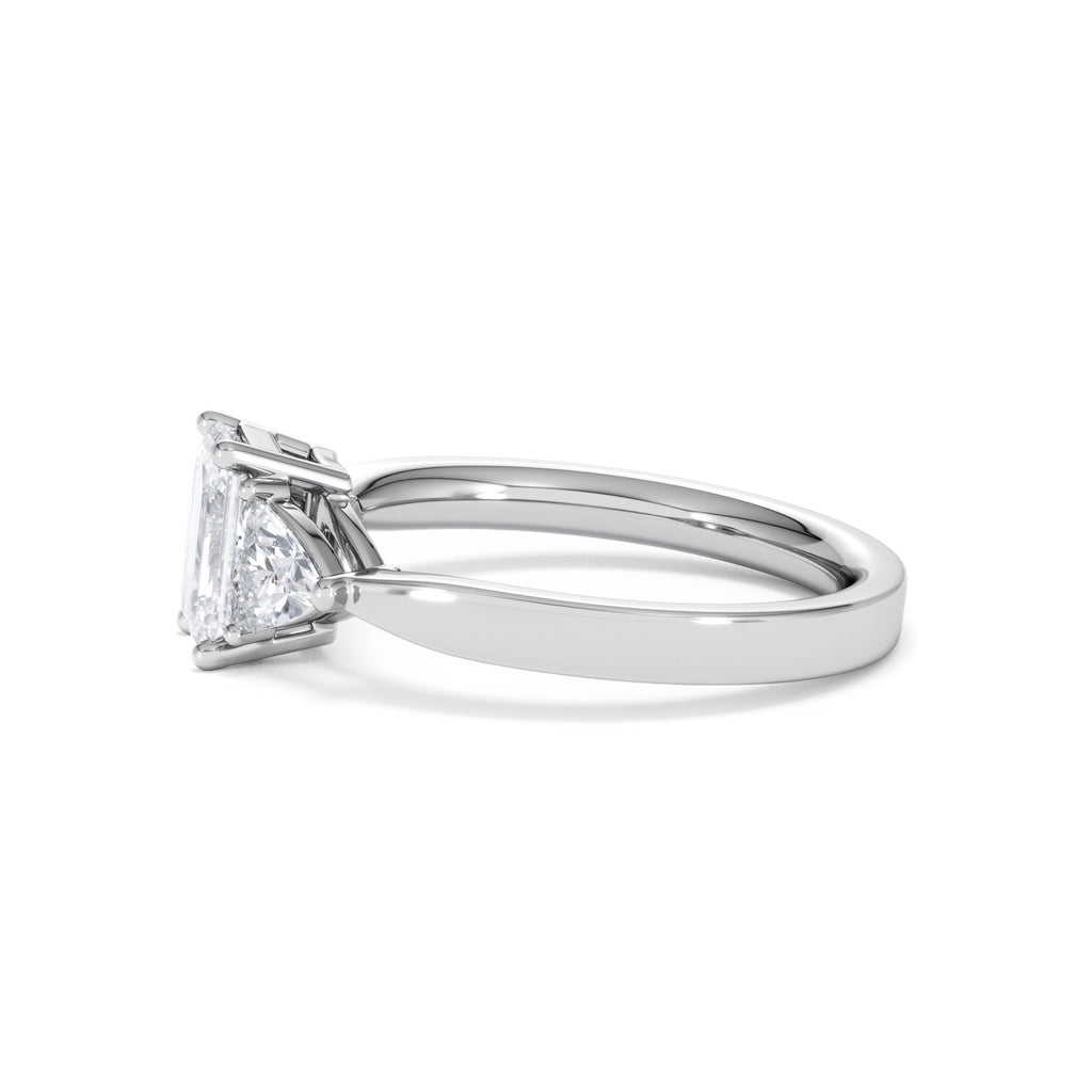 Aurora Lab Diamond Emerald Cut and Trillion 1.70ct Ring in 18K White Gold F/VS1