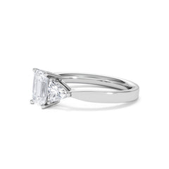 Aurora Lab Diamond Emerald Cut and Trillion 1.70ct Ring in 18K White Gold F/VS1
