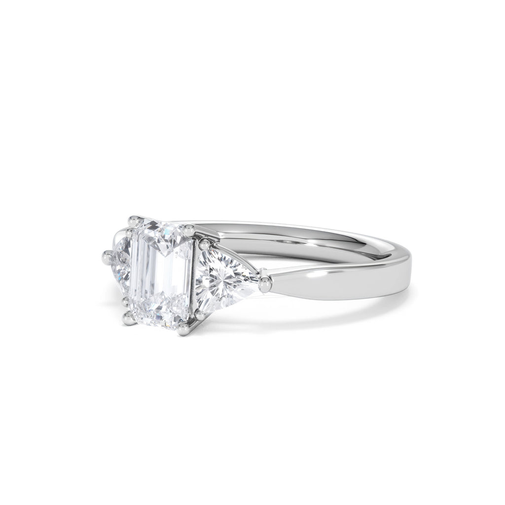 Aurora Lab Diamond Emerald Cut and Trillion 1.70ct Ring in 18K White Gold F/VS1