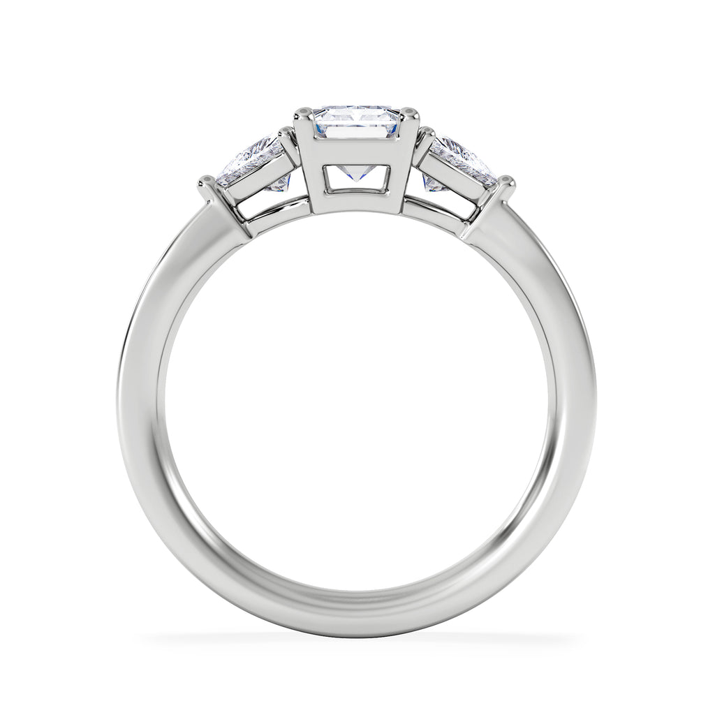Aurora Lab Diamond Emerald Cut and Trillion 1.70ct Ring in 18K White Gold F/VS1