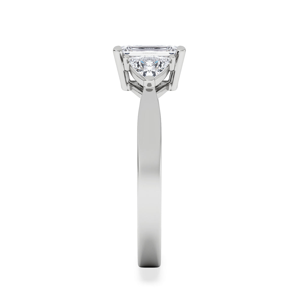 Aurora Lab Diamond Emerald Cut and Trillion1.70ct Ring in 18K White Gold F/VS1