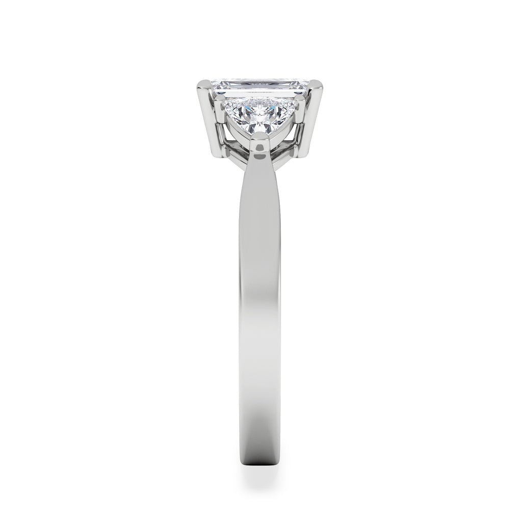 Aurora Lab Diamond Emerald Cut and Trillion 1.70ct Ring in 18K White Gold F/VS1