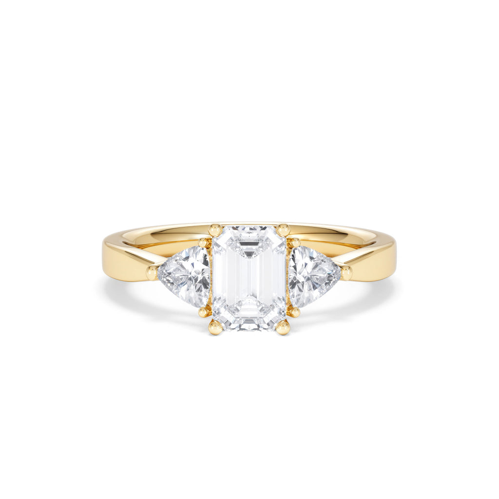Aurora Lab Diamond Emerald Cut and Trillion 1.70ct Ring in 18K Gold F/VS1