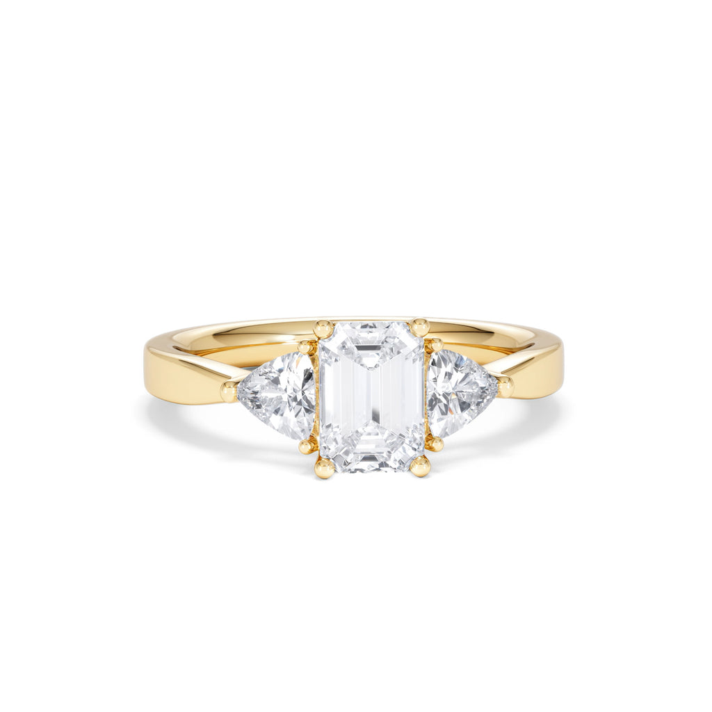 Aurora Lab Diamond Emerald Cut and Trillion 1.70ct Ring in 18K Gold F/VS1