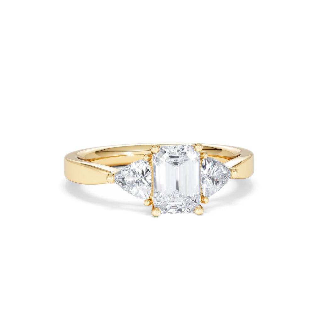 Aurora Lab Diamond Emerald Cut and Trillion 1.70ct Ring in 18K Gold F/VS1
