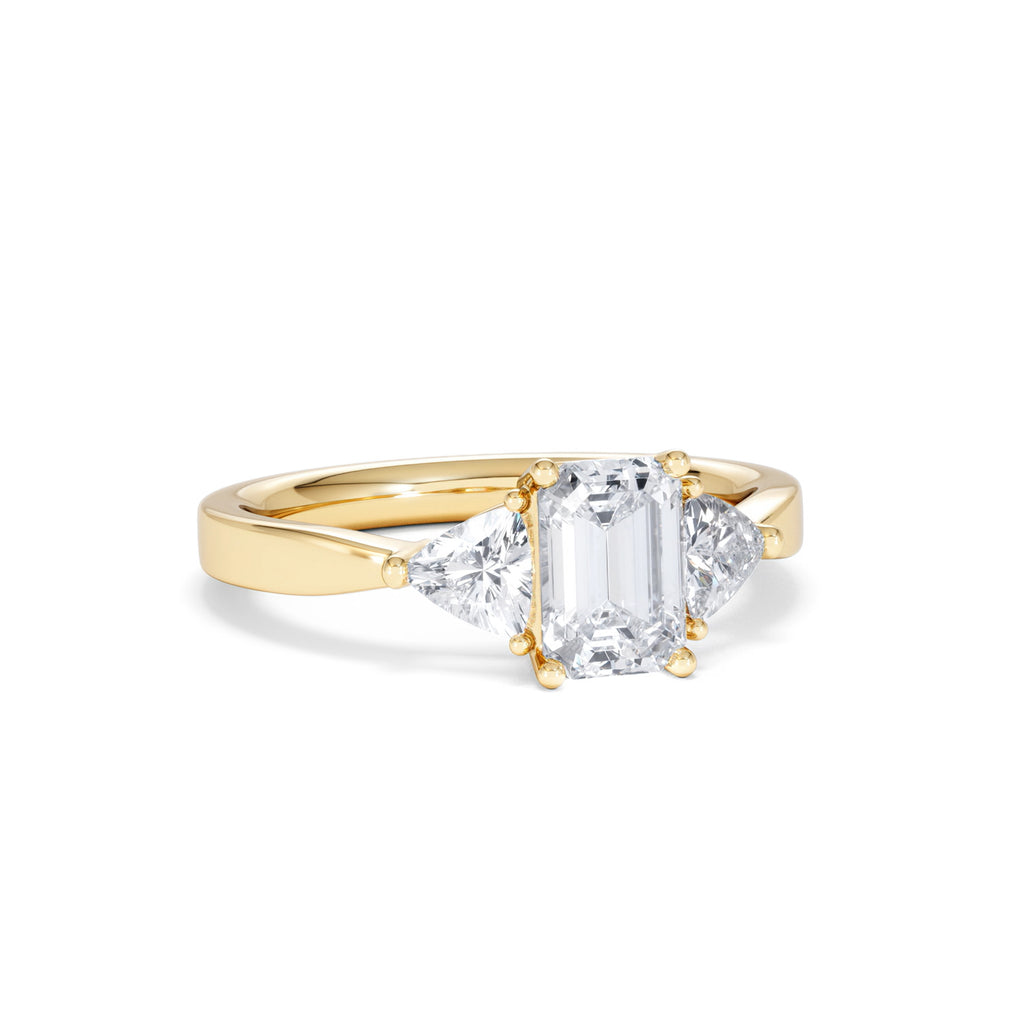 Aurora Lab Diamond Emerald Cut and Trillion 1.70ct Ring in 18K Gold F/VS1