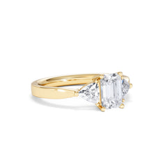Aurora Lab Diamond Emerald Cut and Trillion 1.70ct Ring in 18K Gold F/VS1
