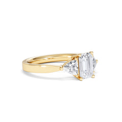 Aurora Lab Diamond Emerald Cut and Trillion 1.70ct Ring in 18K Gold F/VS1