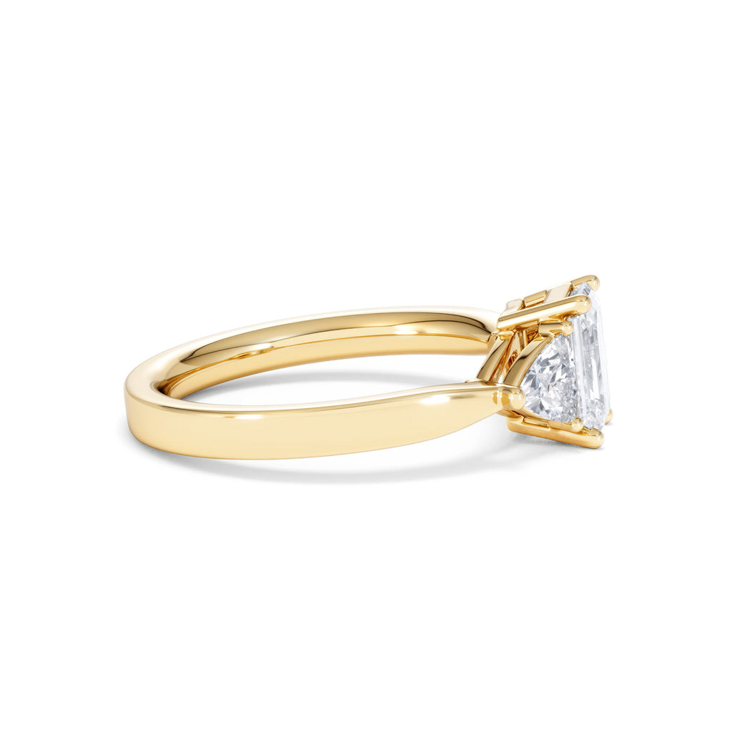 Aurora Lab Diamond Emerald Cut and Trillion 1.70ct Ring in 18K Gold F/VS1