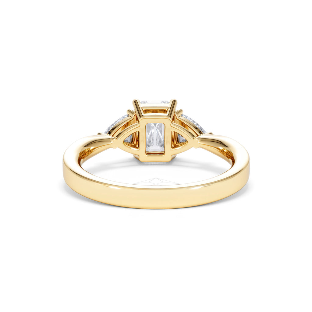 Aurora Lab Diamond Emerald Cut and Trillion 1.70ct Ring in 18K Gold F/VS1