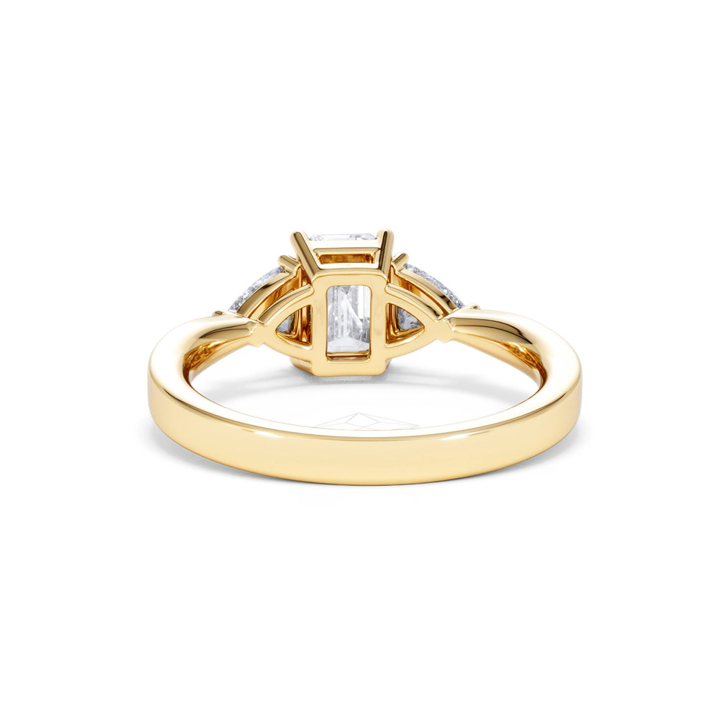 Aurora Lab Diamond Emerald Cut and Trillion 1.70ct Ring in 18K Gold F/VS1