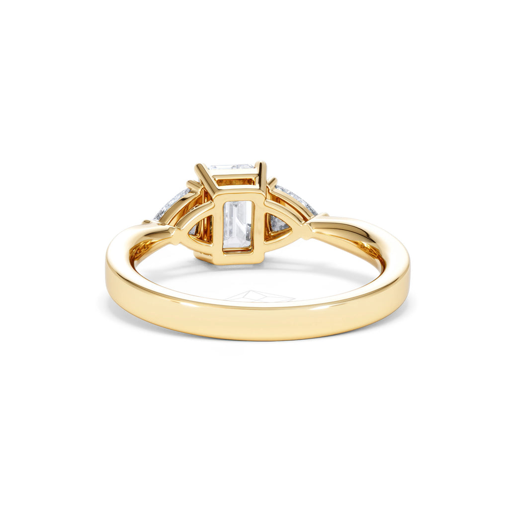 Aurora Lab Diamond Emerald Cut and Trillion 1.70ct Ring in 18K Gold F/VS1