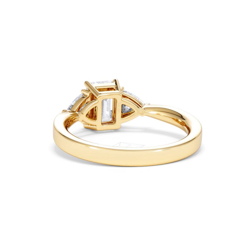 Aurora Lab Diamond Emerald Cut and Trillion 1.70ct Ring in 18K Gold F/VS1