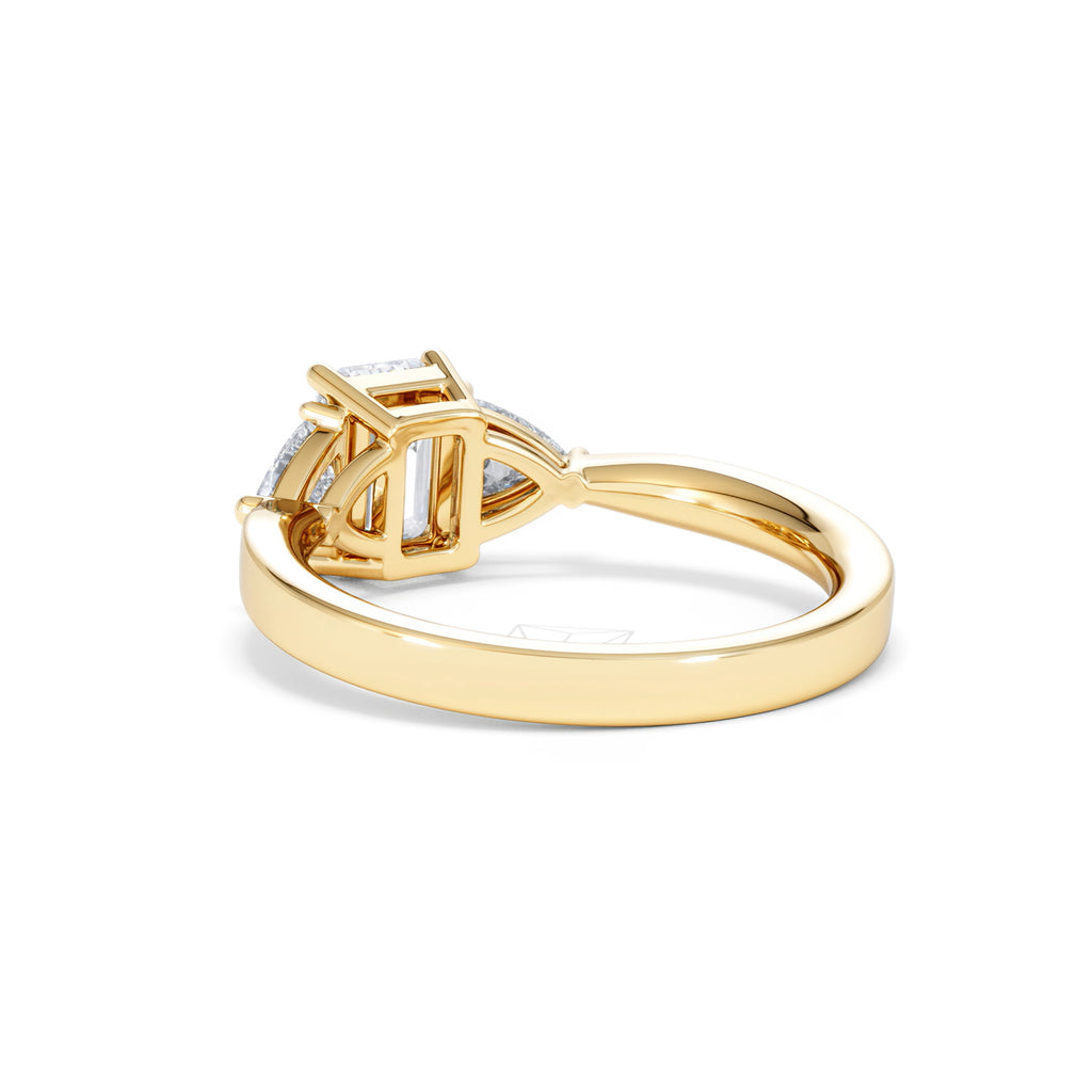 Aurora Lab Diamond Emerald Cut and Trillion 1.70ct Ring in 18K Gold F/VS1