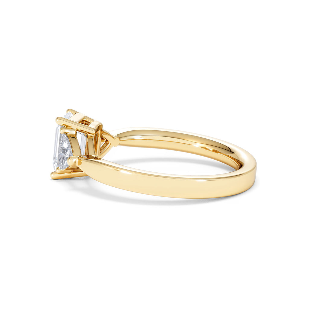 Aurora Lab Diamond Emerald Cut and Trillion 1.70ct Ring in 18K Gold F/VS1