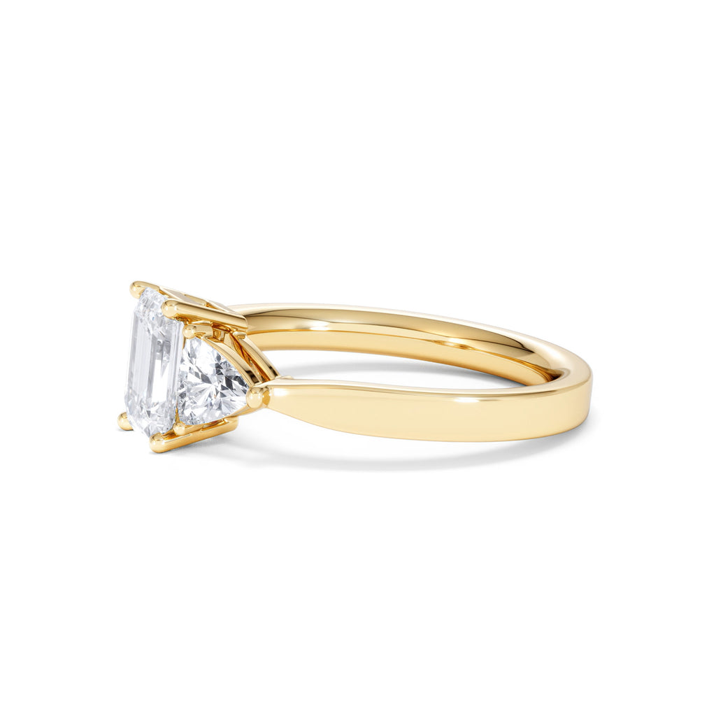 Aurora Lab Diamond Emerald Cut and Trillion 1.70ct Ring in 18K Gold F/VS1