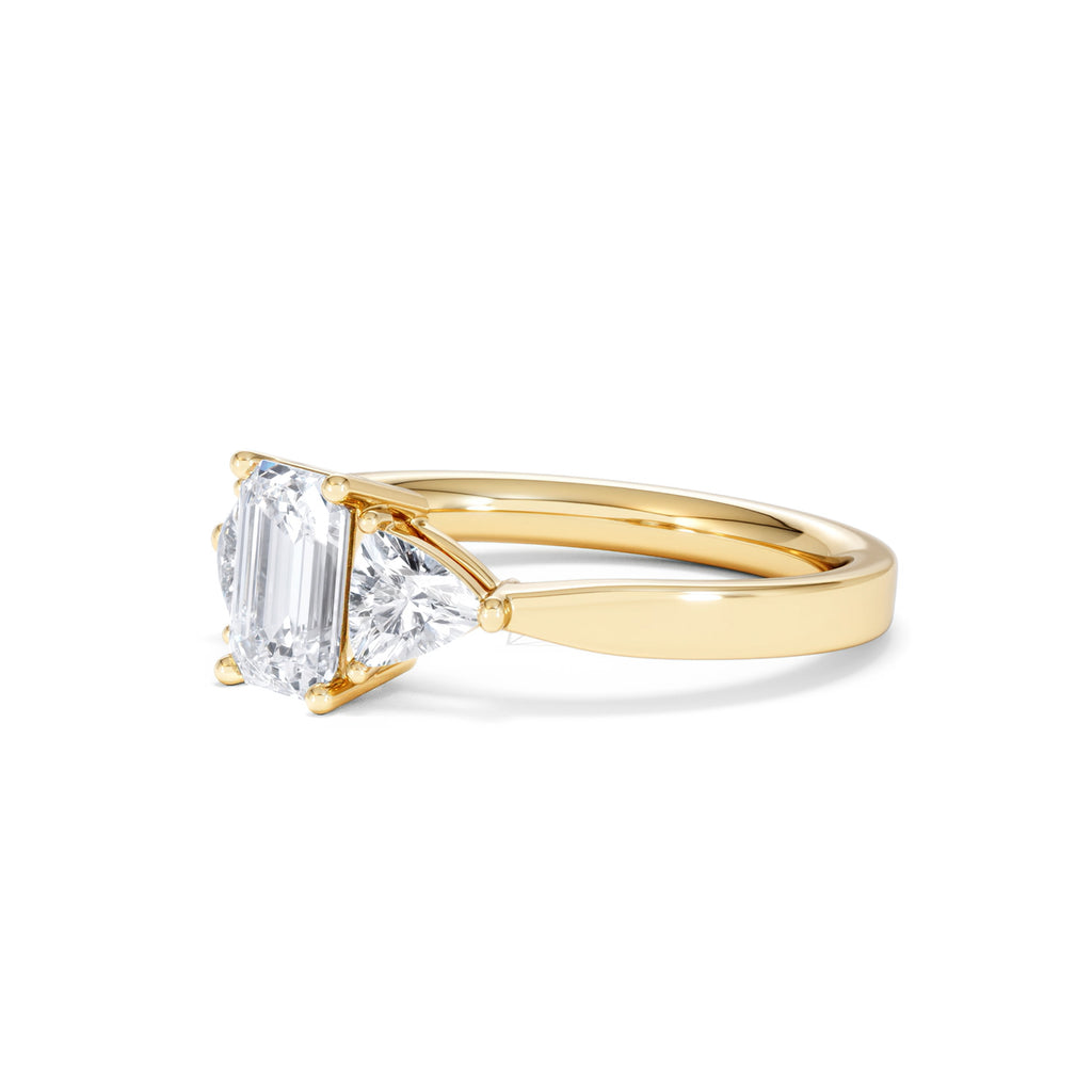 Aurora Lab Diamond Emerald Cut and Trillion 1.70ct Ring in 18K Gold F/VS1