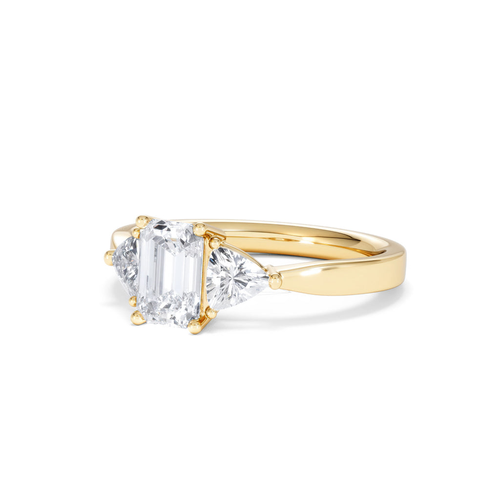 Aurora Lab Diamond Emerald Cut and Trillion 1.70ct Ring in 18K Gold F/VS1