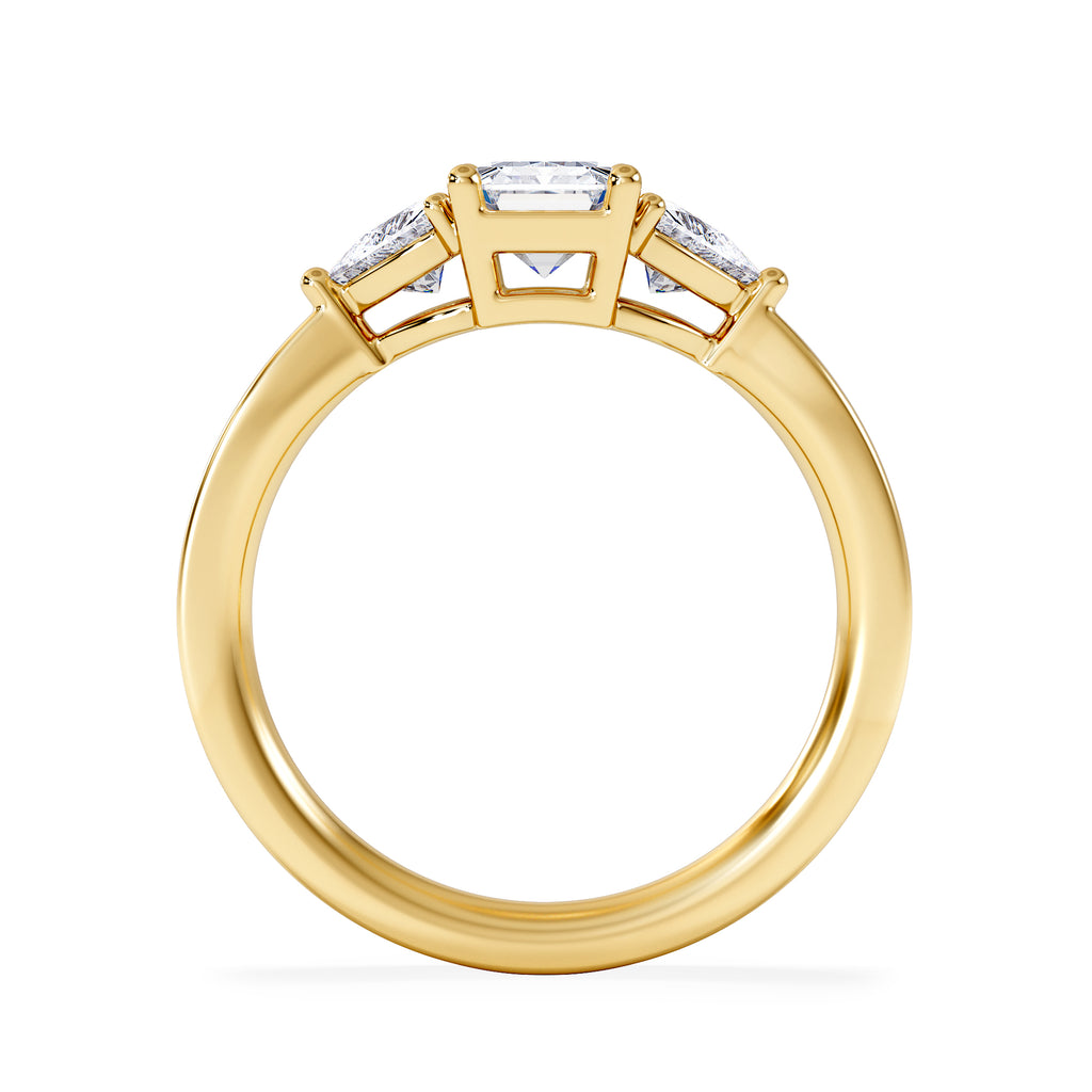 Aurora Lab Diamond Emerald Cut and Trillion 1.70ct Ring in 18K Gold F/VS1