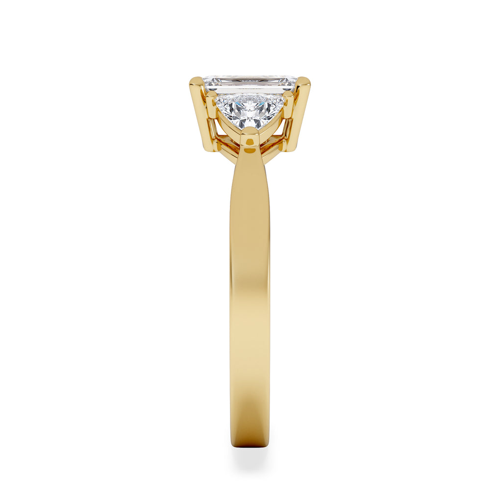 Aurora Lab Diamond Emerald Cut and Trillion 1.70ct Ring in 18K Gold F/VS1