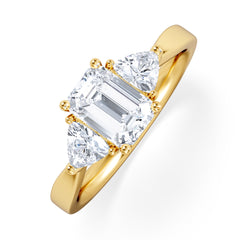 Aurora Lab Diamond Emerald Cut and Trillion 1.70ct Ring in 18K Gold F/VS1