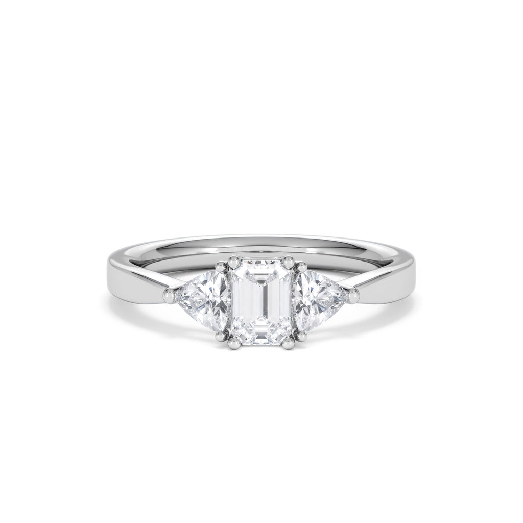 Aurora Lab Diamond Emerald Cut and Trillion 1.00ct Ring in Platinum F/VS1
