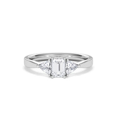 Aurora Lab Diamond Emerald Cut and Trillion 1.00ct Ring in 18K White Gold F/VS1