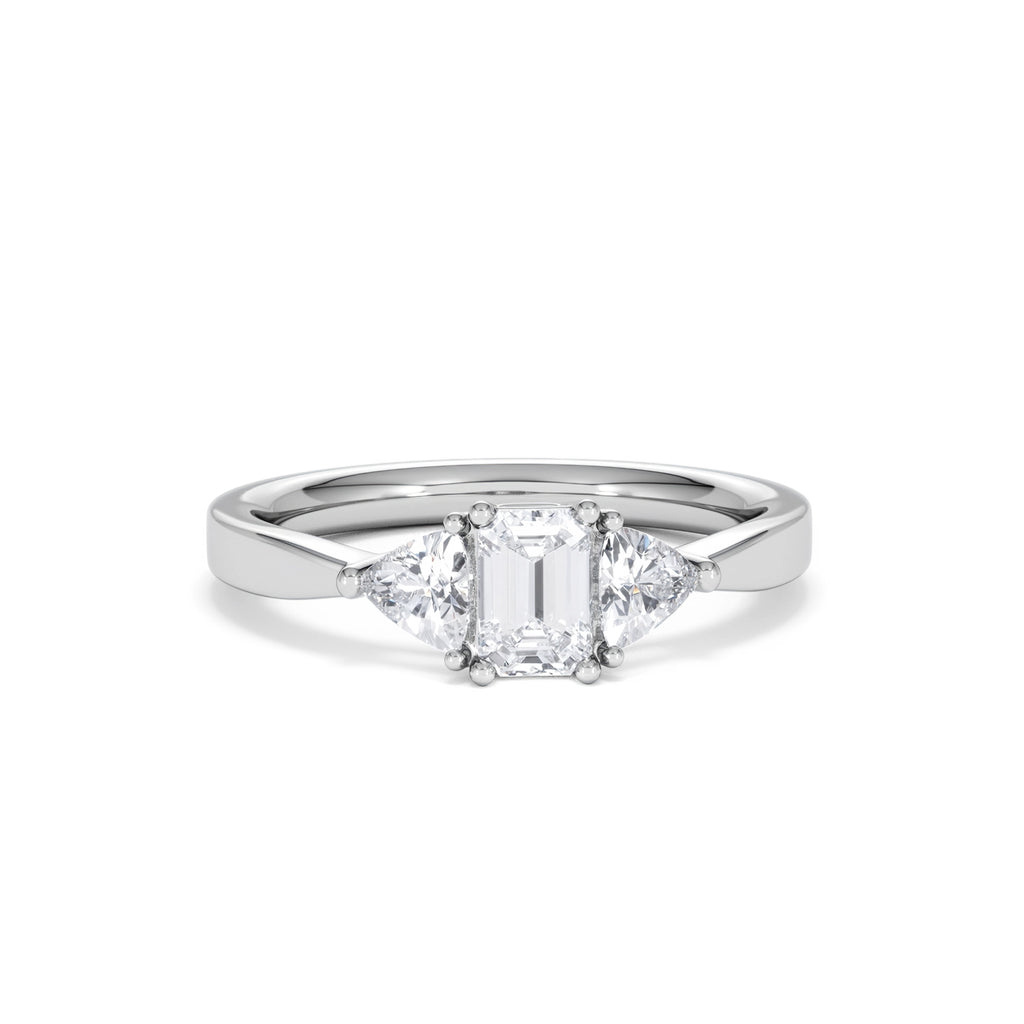 Aurora Lab Diamond Emerald Cut and Trillion 1.00ct Ring in 18K White Gold F/VS1