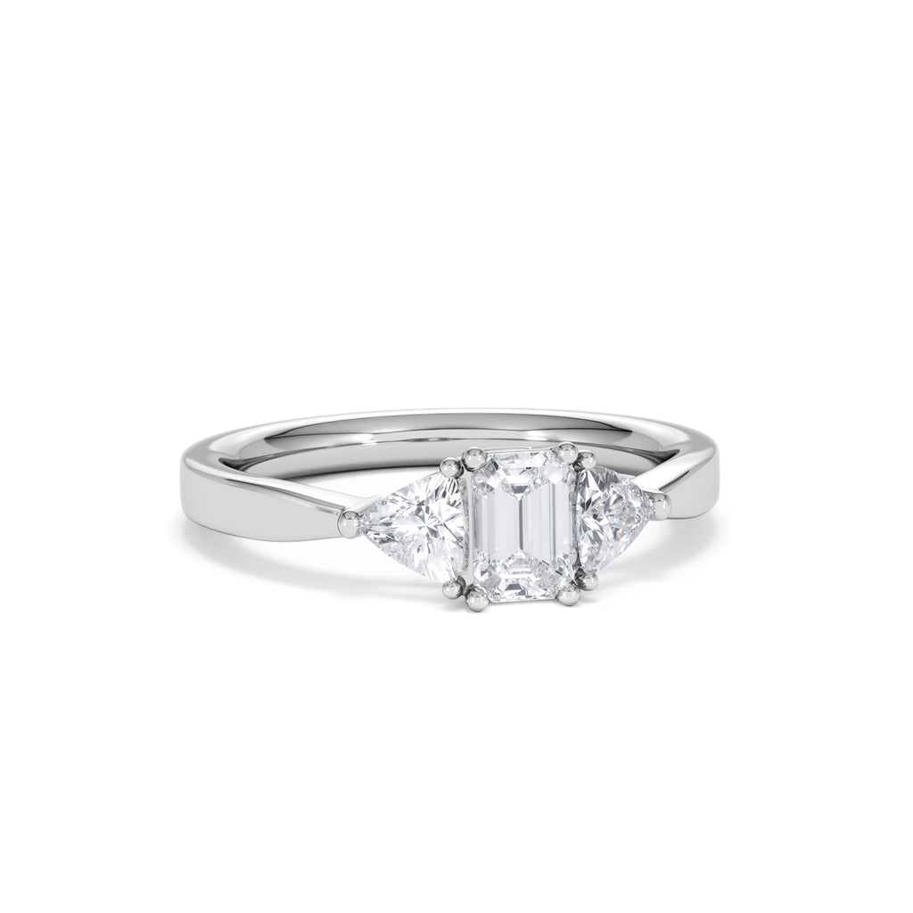 Aurora Lab Diamond Emerald Cut and Trillion 1.00ct Ring in 18K White Gold F/VS1