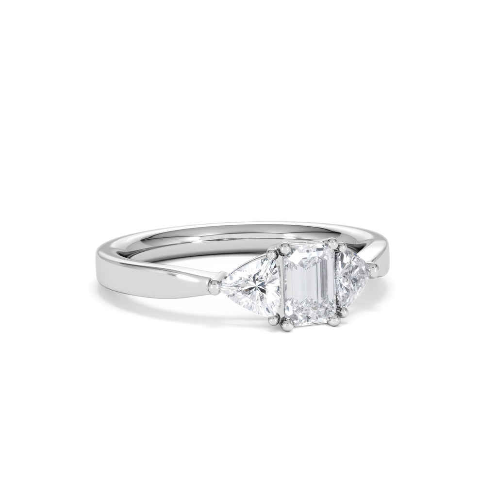 Aurora Lab Diamond Emerald Cut and Trillion 1.00ct Ring in 18K White Gold F/VS1
