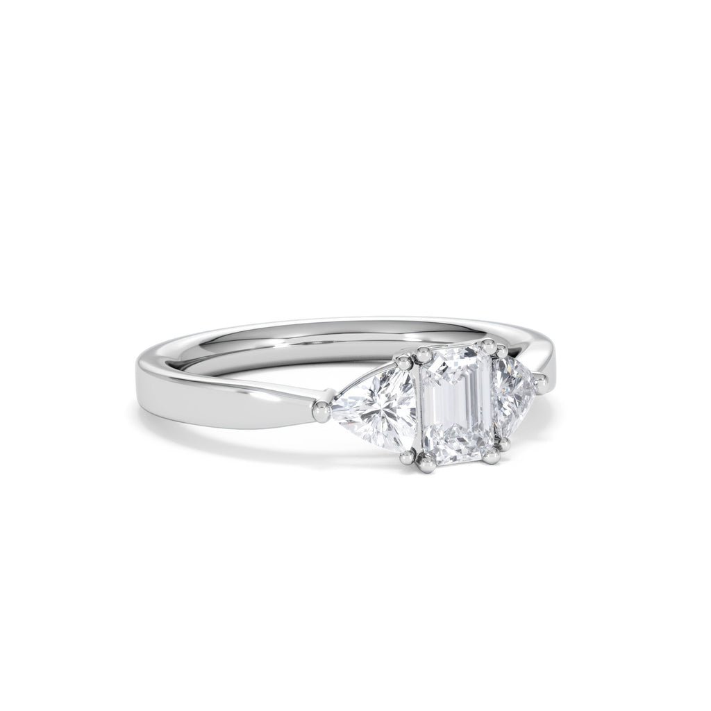 Aurora Lab Diamond Emerald Cut and Trillion 1.00ct Ring in 18K White Gold F/VS1