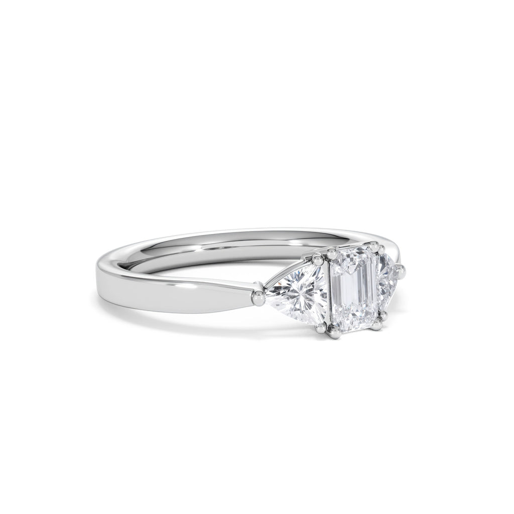 Aurora Lab Diamond Emerald Cut and Trillion 1.00ct Ring in Platinum F/VS1