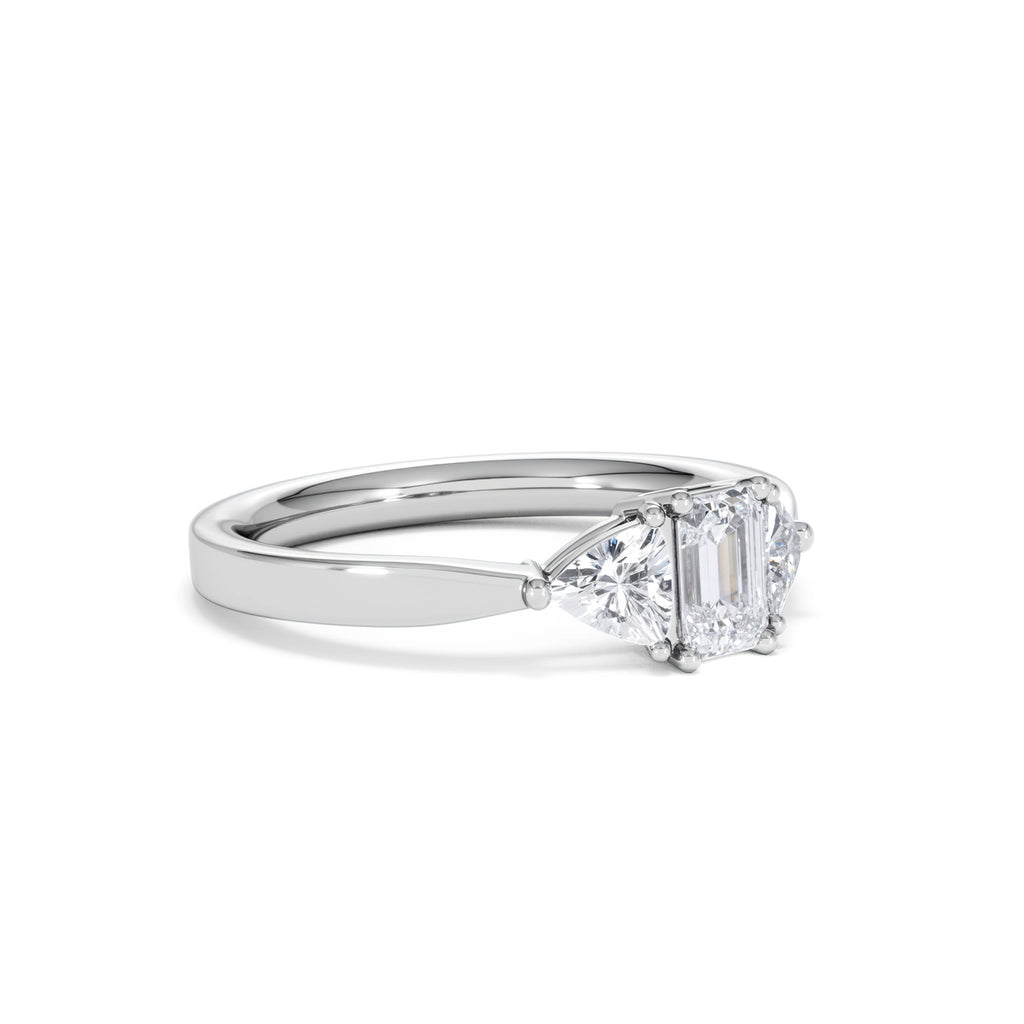 Aurora Lab Diamond Emerald Cut and Trillion 1.00ct Ring in 18K White Gold F/VS1