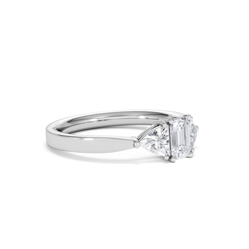 Aurora Lab Diamond Emerald Cut and Trillion 1.00ct Ring in 18K White Gold F/VS1