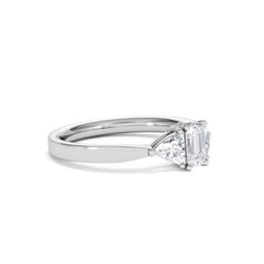 Aurora Lab Diamond Emerald Cut and Trillion 1.00ct Ring in 18K White Gold F/VS1