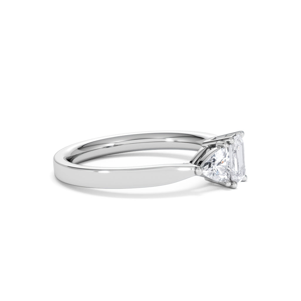 Aurora Lab Diamond Emerald Cut and Trillion 1.00ct Ring in Platinum F/VS1