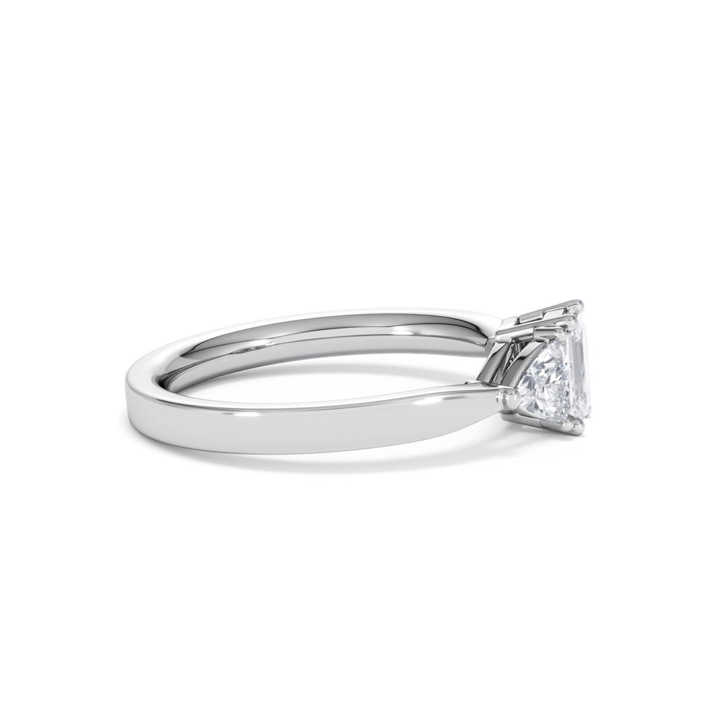 Aurora Lab Diamond Emerald Cut and Trillion 1.00ct Ring in 18K White Gold F/VS1