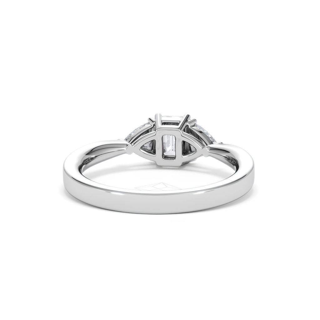 Aurora Lab Diamond Emerald Cut and Trillion 1.00ct Ring in 18K White Gold F/VS1